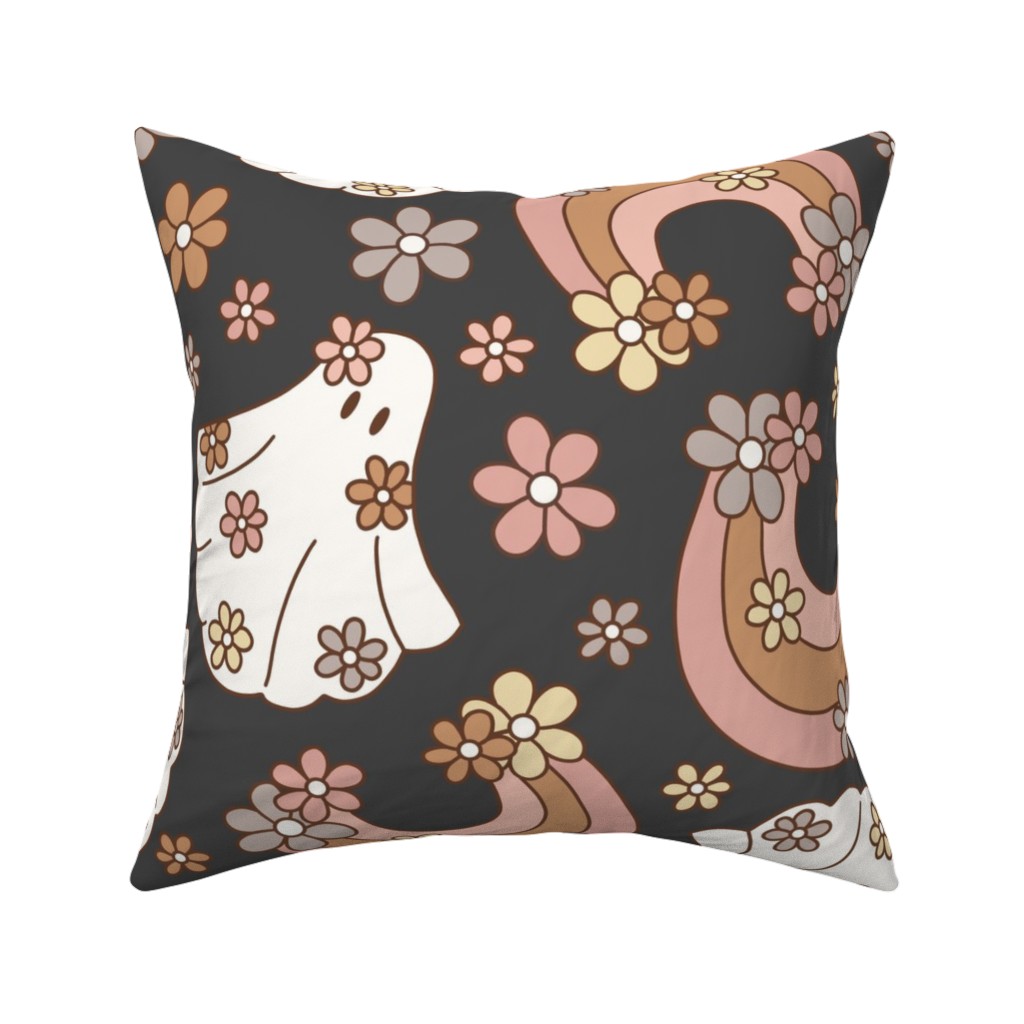 Boho Floral Ghosts Pillow, Woven, Black, 16x16, Single Sided, Multicolor