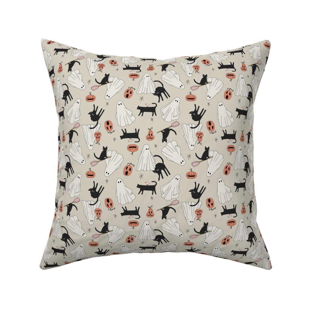 Spooky Halloween Pillow, Woven, Black, 16x16, Single Sided, Beige, Pearl