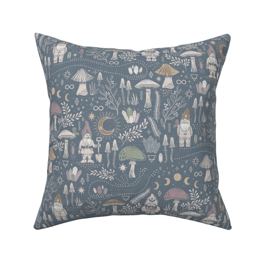 Magical Forest Gnomes - Earthy Blue Pillow, Woven, Black, 16x16, Single Sided, Blue