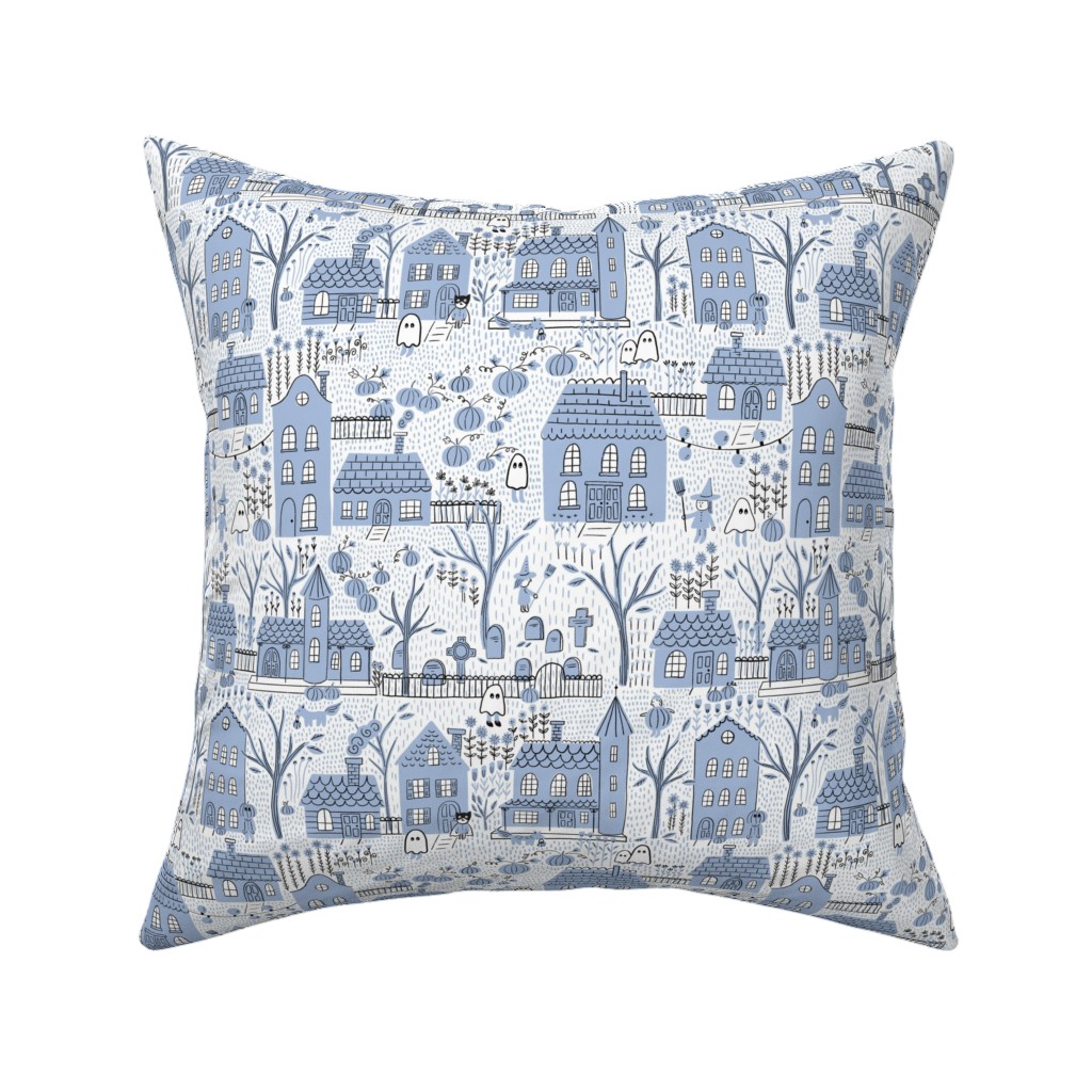 What Ghosts Around Comes Around - Blue Pillow, Woven, Black, 16x16, Single Sided, Blue, True Blue