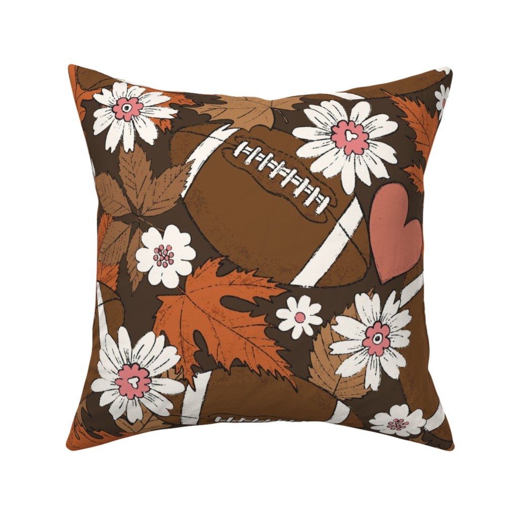Football, Fall and Florals - Brown Pillow, Woven, Black, 16x16, Single Sided, Brown
