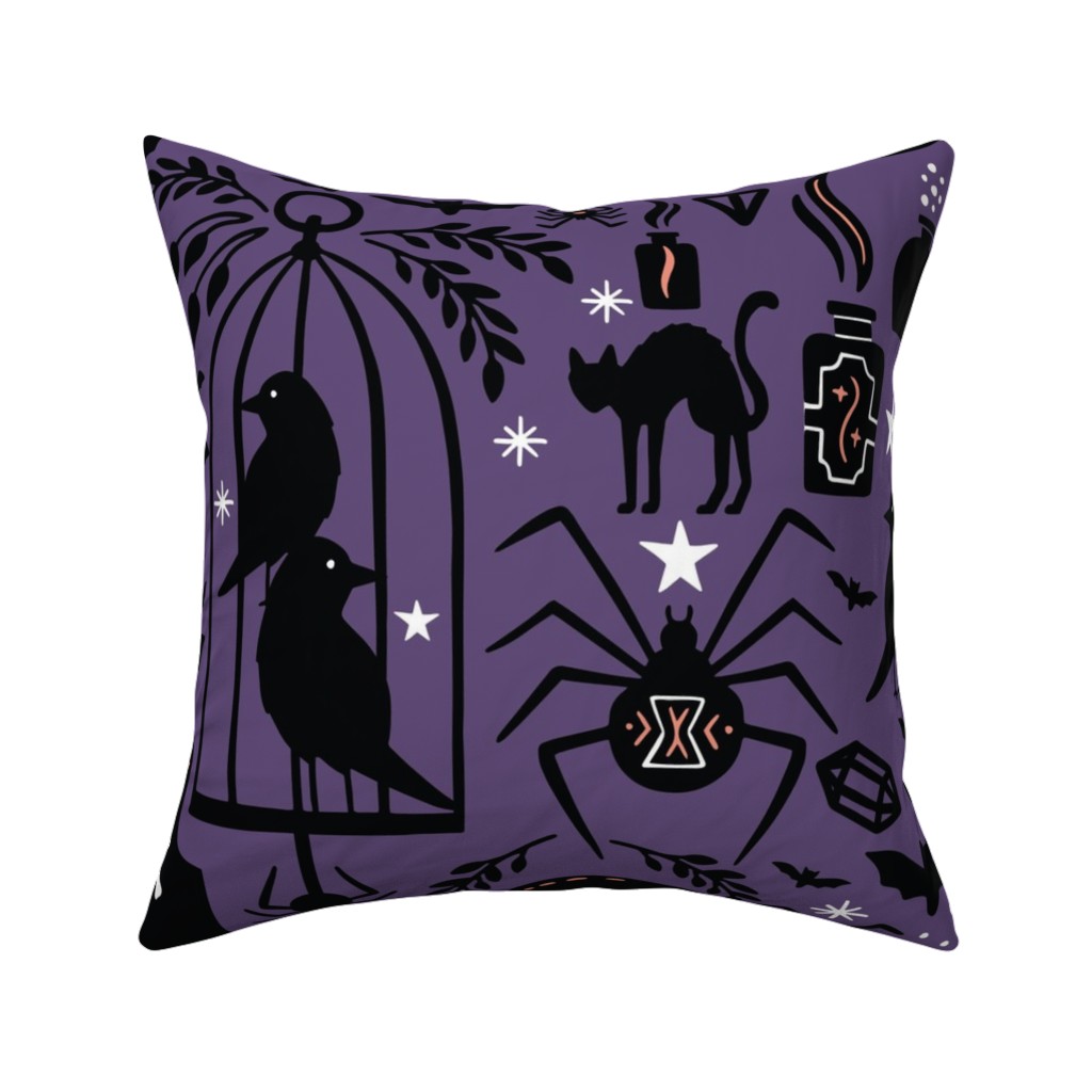 Spooky Witchcraft - Purple Pillow, Woven, Black, 16x16, Single Sided, Purple