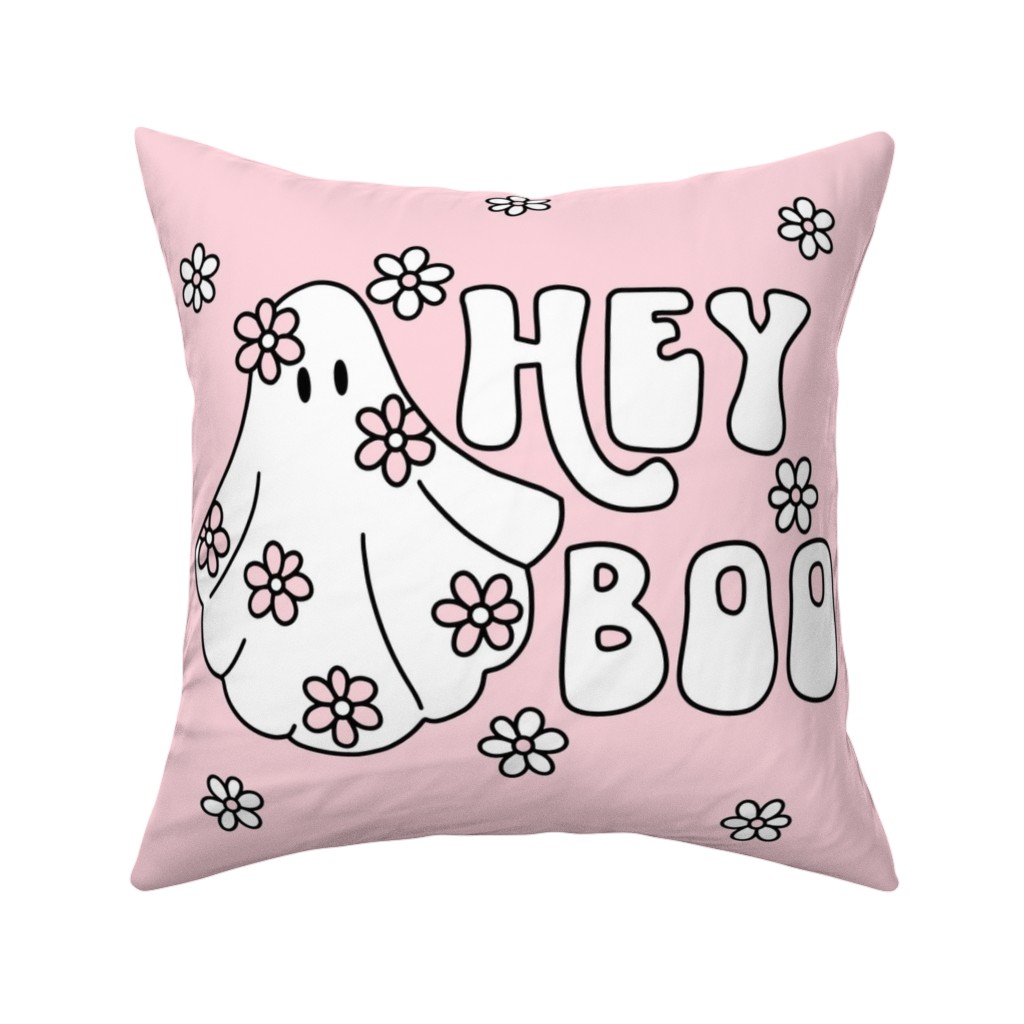 Hey Boo - Pink Pillow, Woven, Black, 16x16, Single Sided, Pink