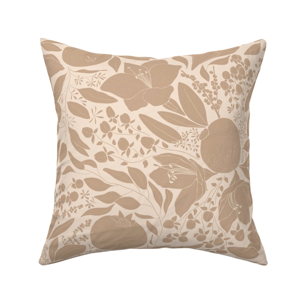 Winter Florals - Neutral Pillow, Woven, Black, 16x16, Single Sided, Beige, Pearl