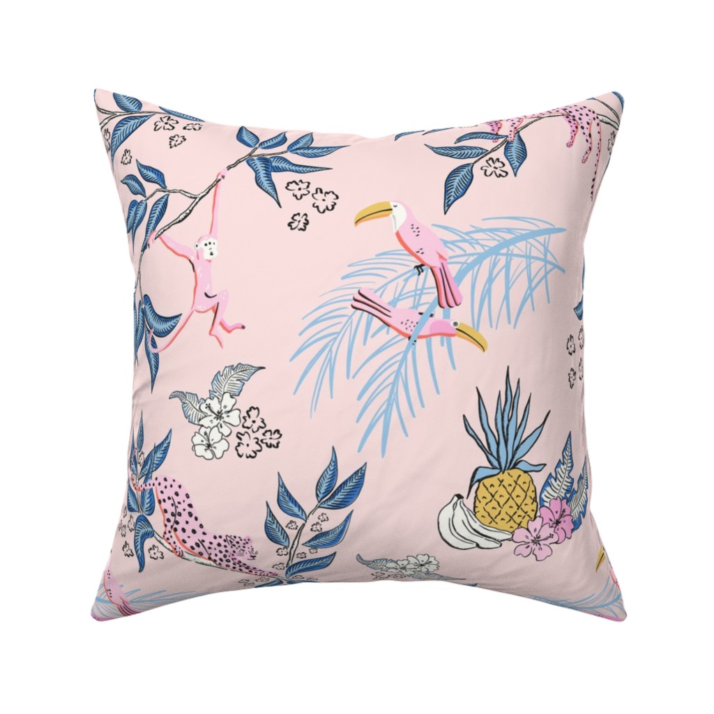 Jungle Toile - Pink Pillow, Woven, Black, 16x16, Single Sided, Pink