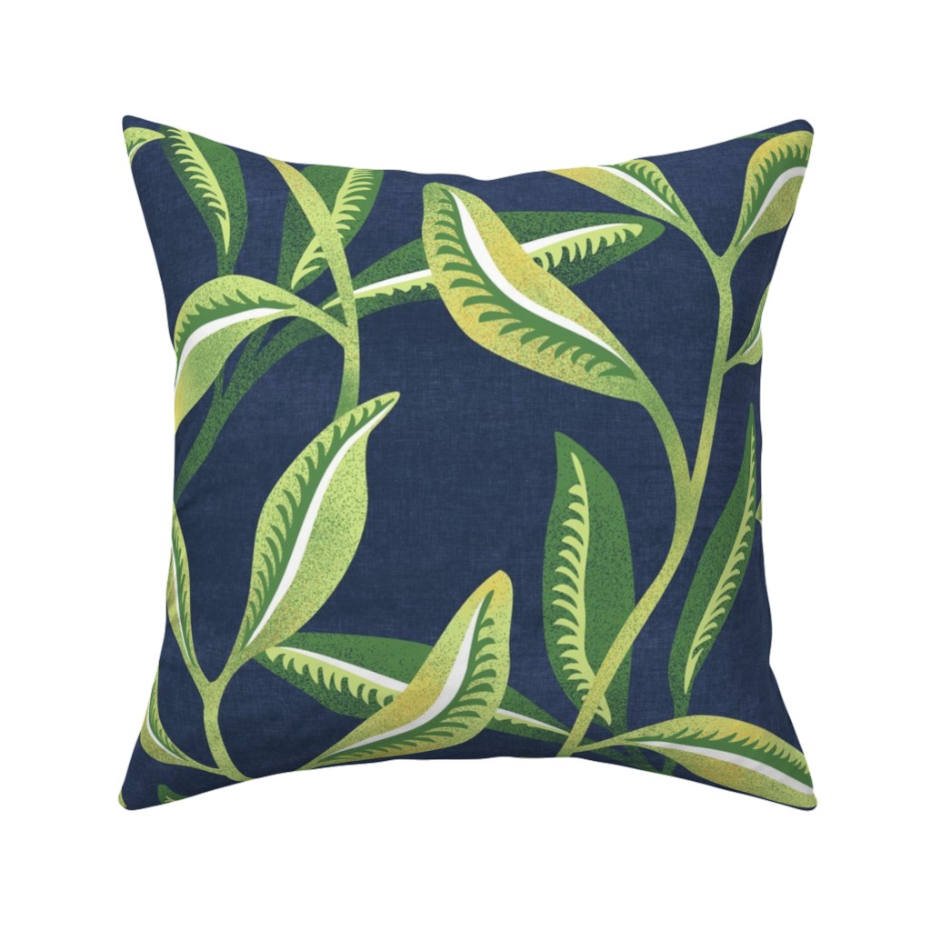 Leafy Vines - Green Pillow, Woven, Black, 16x16, Single Sided, Green