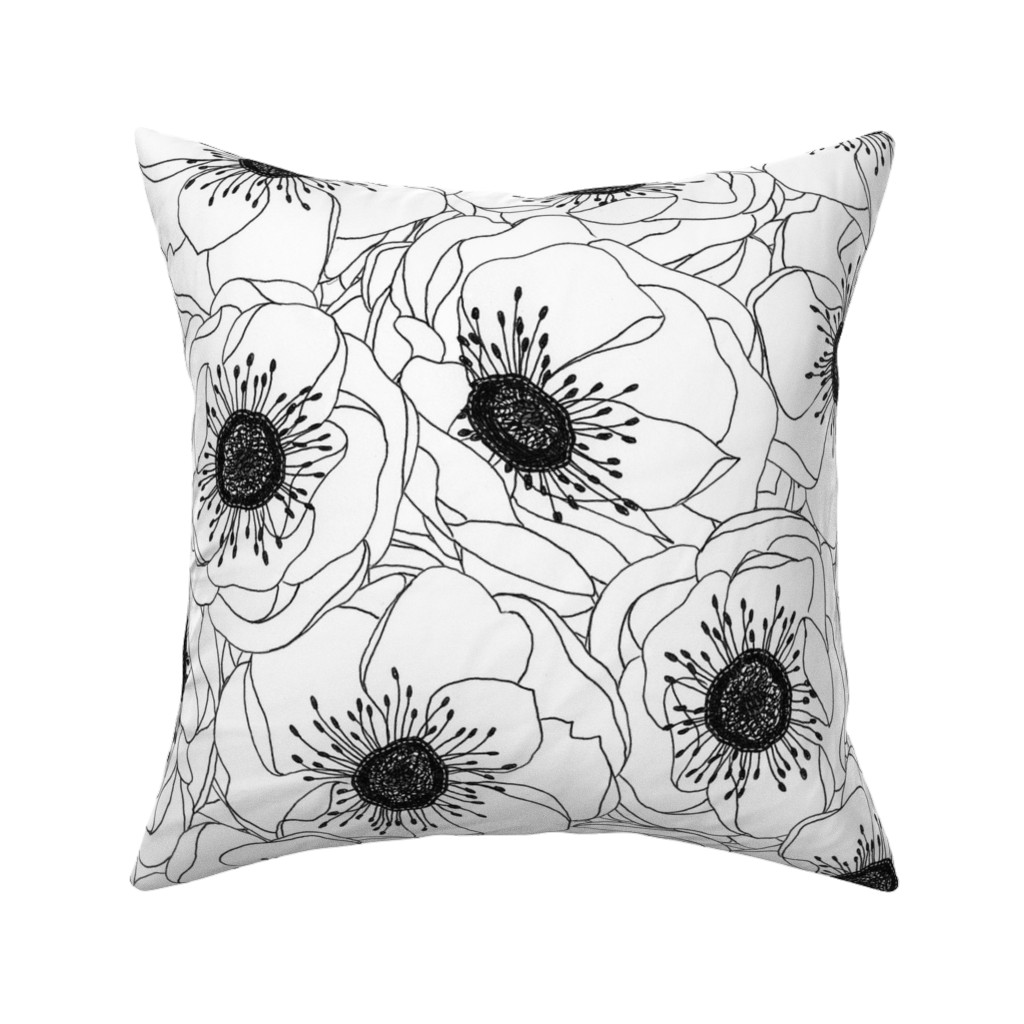 White Anemones - Neutral Pillow, Woven, Black, 16x16, Single Sided, White