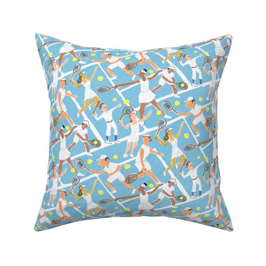 Tennis Whites Watercolor - Blue Pillow, Woven, Black, 16x16, Single Sided, Multicolor