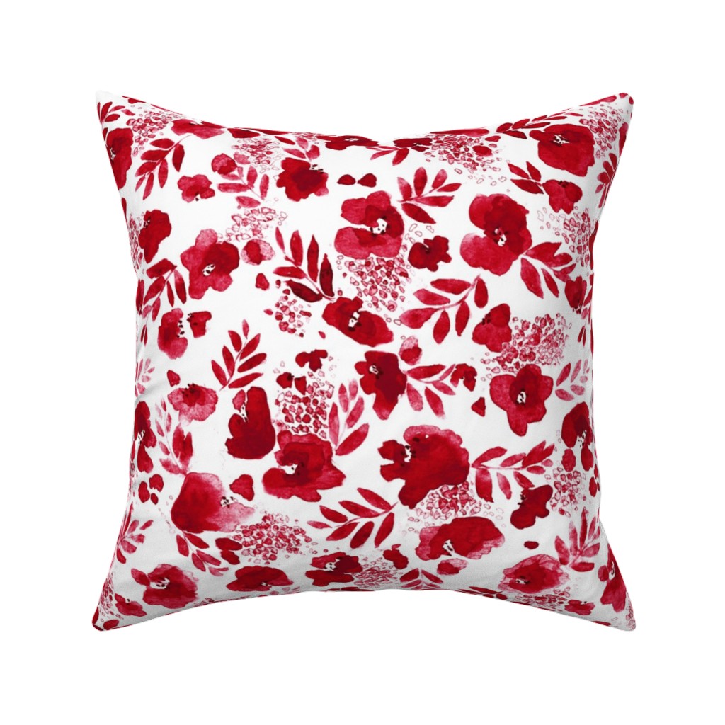 Floret Floral - Red Pillow, Woven, Black, 16x16, Single Sided, Red