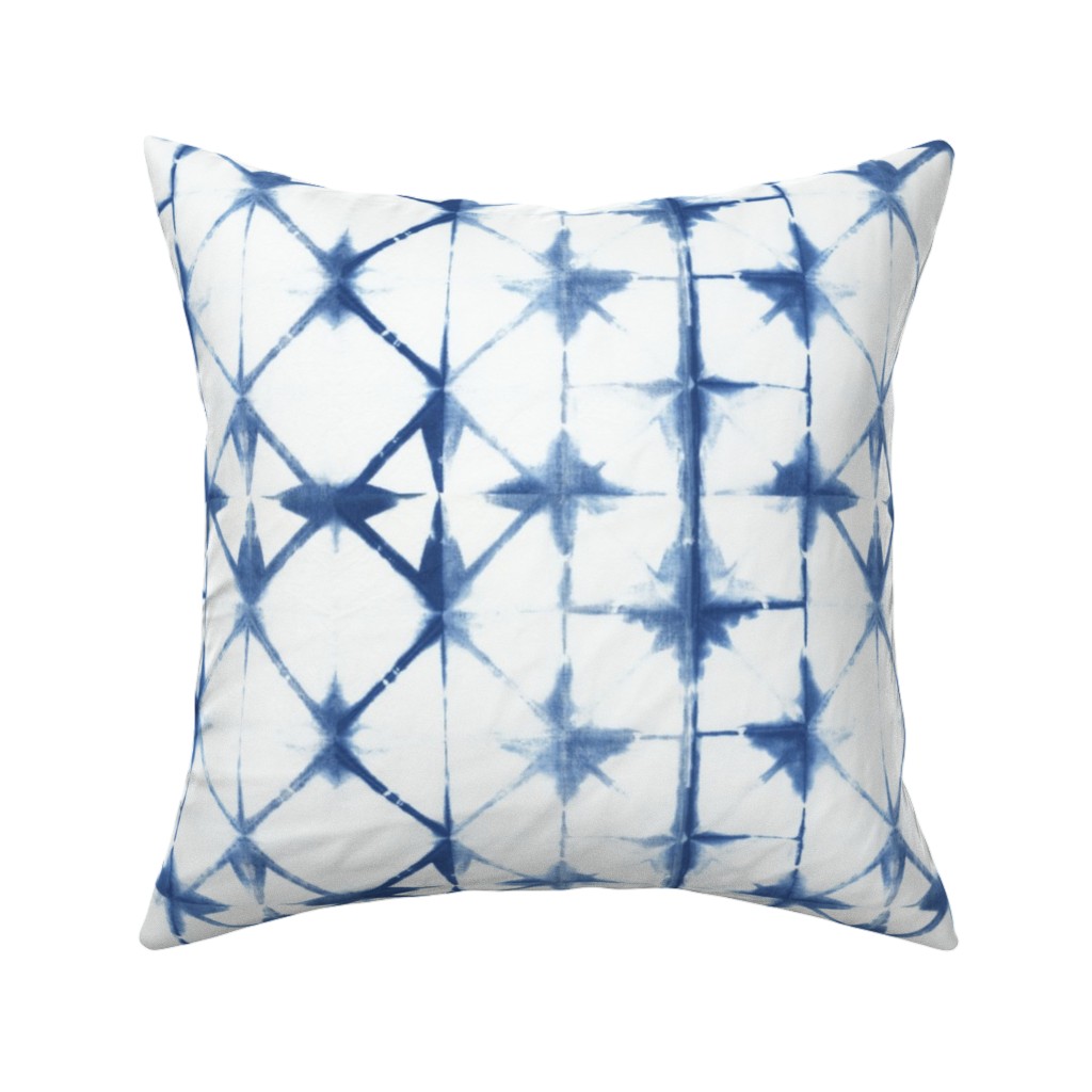 Shibori Diamond - Blue on White Pillow, Woven, Black, 16x16, Single Sided, Blue