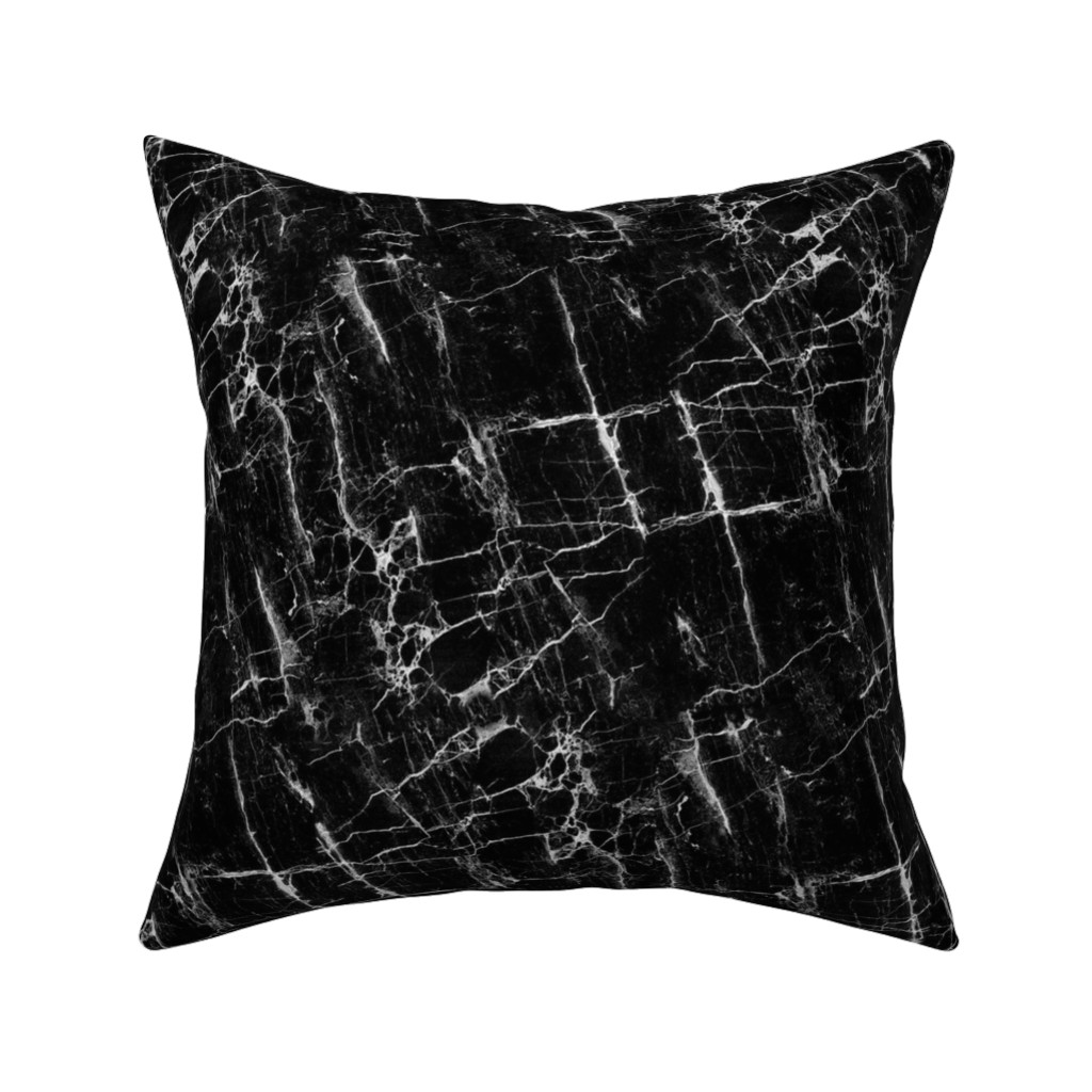 Cracked Black Marble Pillow, Woven, Black, 16x16, Single Sided, Black