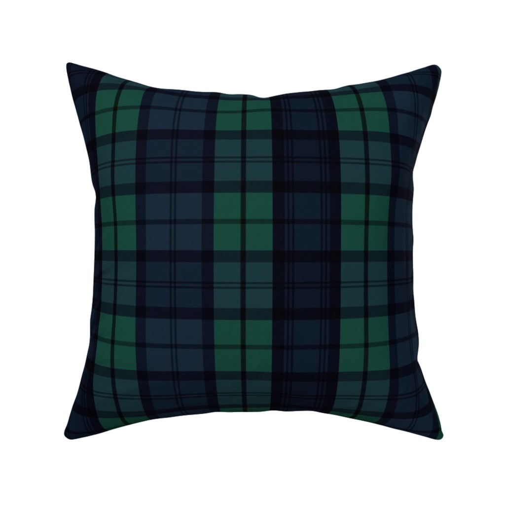 Dark Green Plaid Pillow, Woven, Black, 16x16, Single Sided, Green