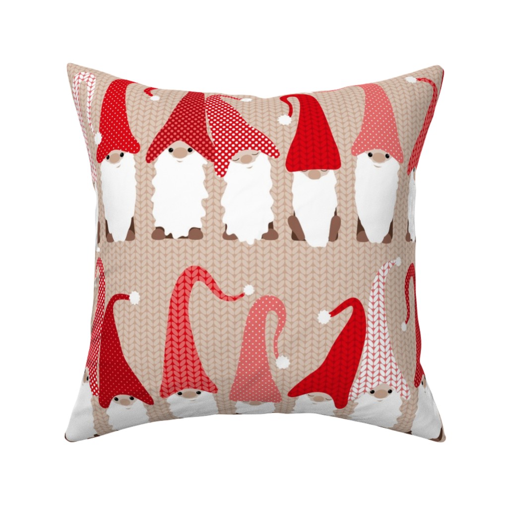 Gnome Friends - Red Pillow, Woven, Black, 16x16, Single Sided, Red, Red