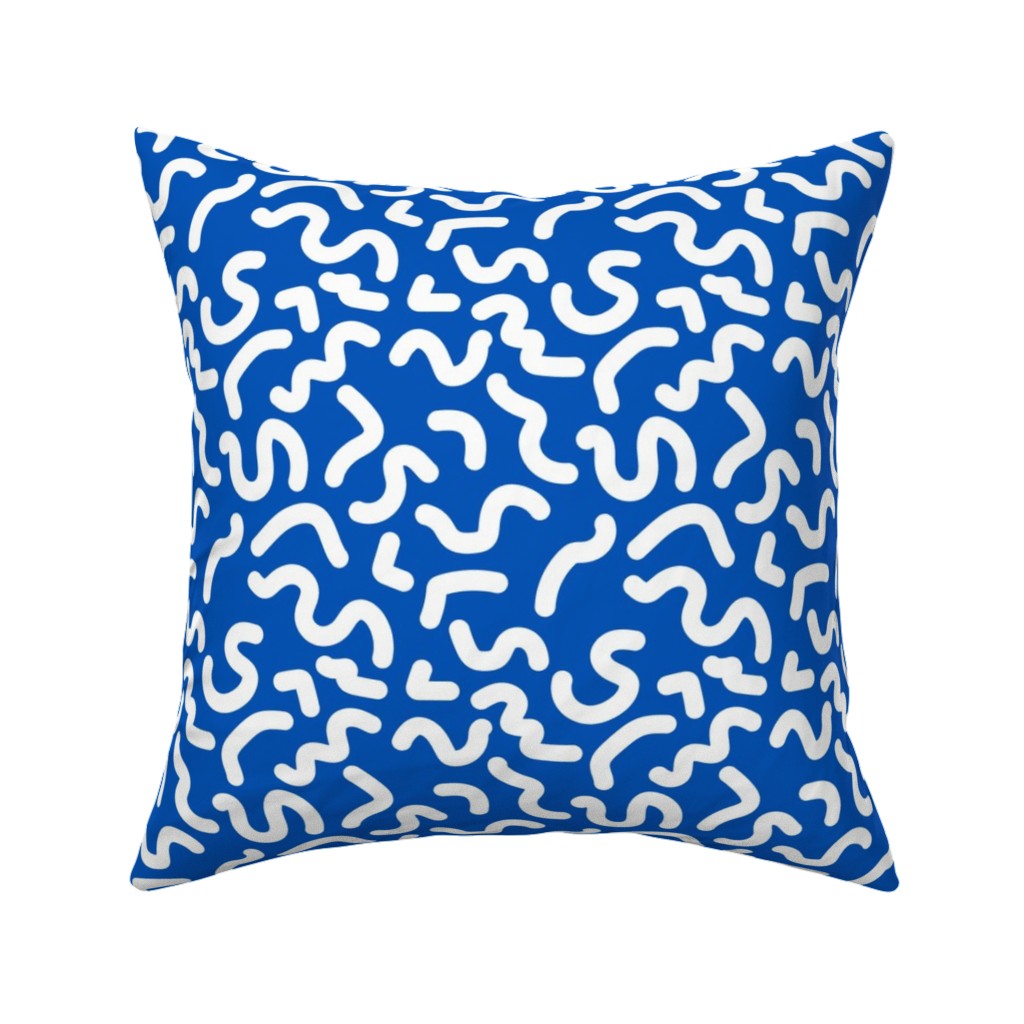 Dark Squiggles - Blue Pillow, Woven, Black, 16x16, Single Sided, Blue