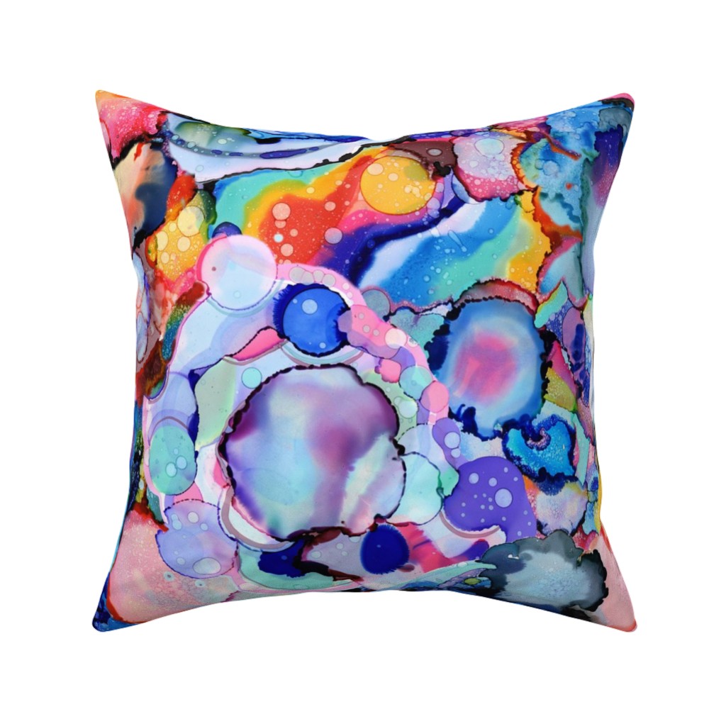 Abstract Rainbow Ink - Multi Pillow, Woven, Black, 16x16, Single Sided, Multicolor