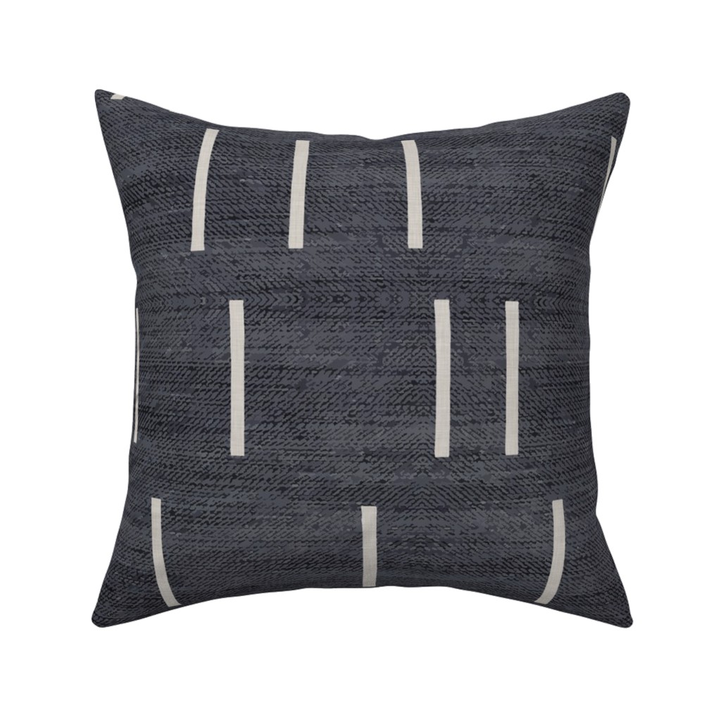 Line Mudcloth - Denim Pillow, Woven, Black, 16x16, Single Sided, Gray