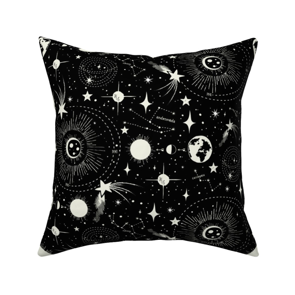 Solar System Pillow, Woven, Black, 16x16, Single Sided, Black