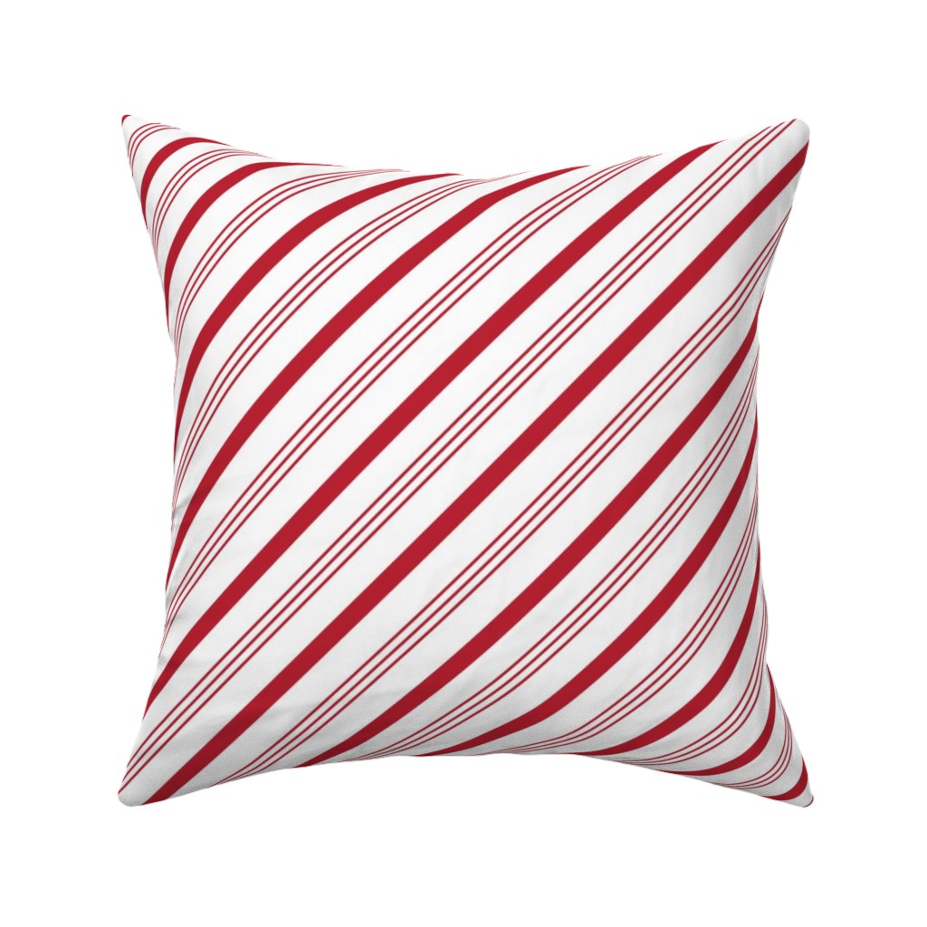 Candy Cane Stripes - Red on White Pillow, Woven, Black, 16x16, Single Sided, Red