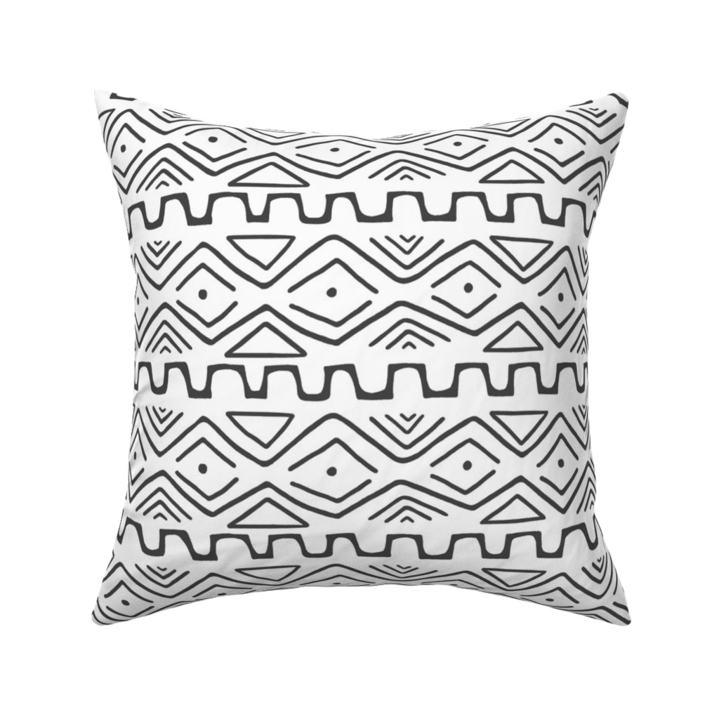 Mud Cloth - White Pillow, Woven, Black, 16x16, Single Sided, White, White