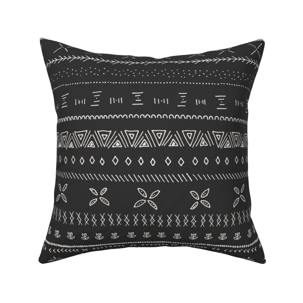 Boho Print Pillow, Woven, Black, 16x16, Single Sided, Black