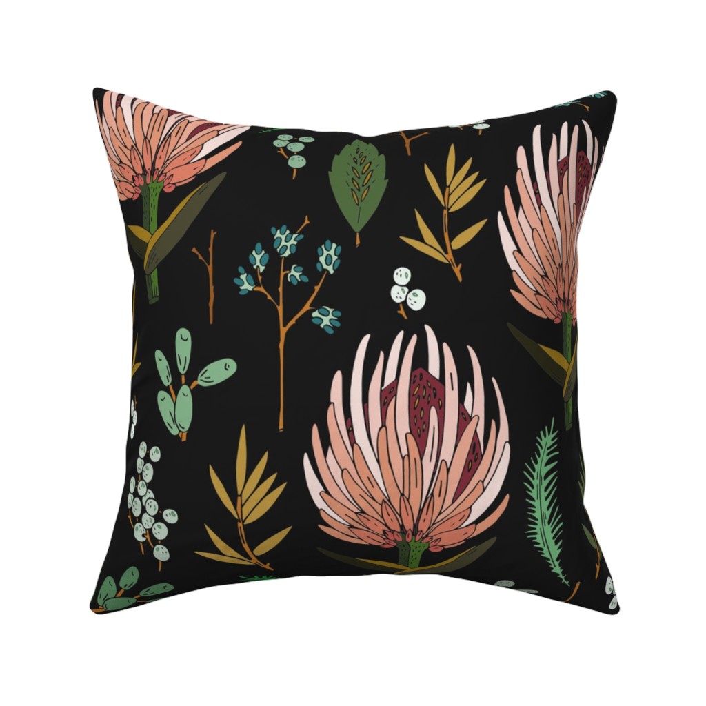Floral Study - Dark Pillow, Woven, Black, 16x16, Single Sided, Multicolor
