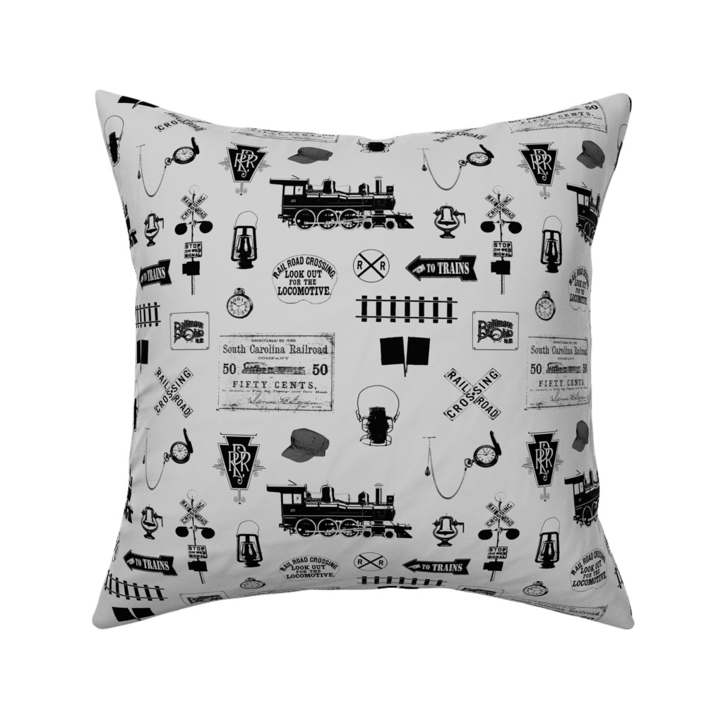 Railroad Pillow, Woven, Black, 16x16, Single Sided, Gray, Fog