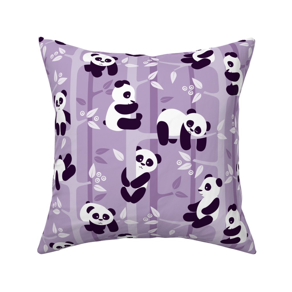 Pandas and Bamboo Pillow, Woven, Black, 16x16, Single Sided, Purple