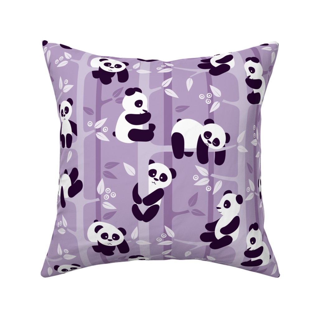 Pandas and Bamboo Pillow, Woven, Black, 16x16, Single Sided, Purple, Iris