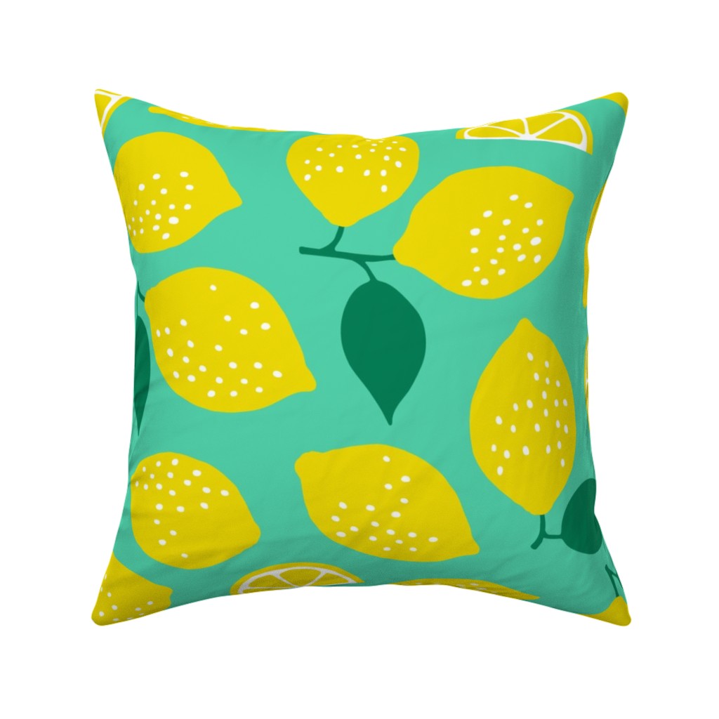 Summer Lemons - Mint Pillow, Woven, Black, 16x16, Single Sided, Yellow