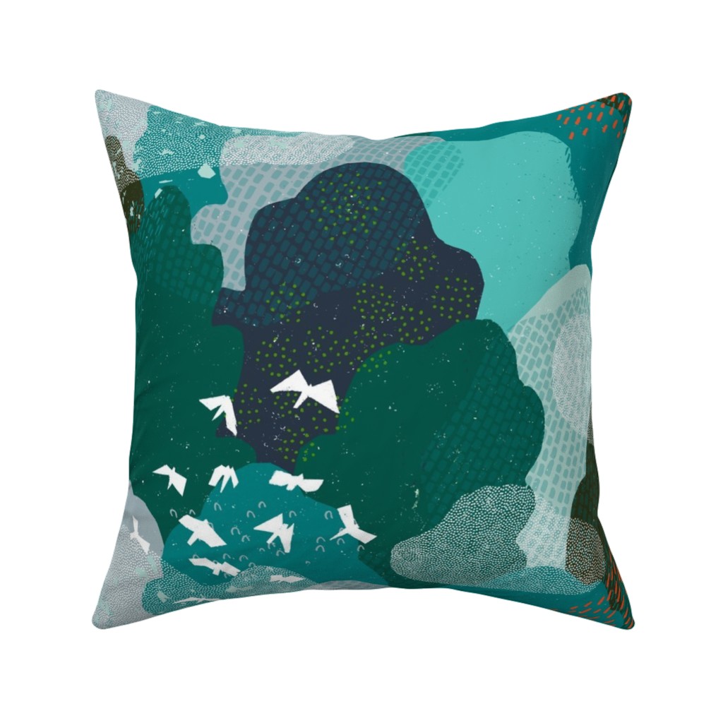 Forest Bird's Eye View - Green Pillow, Woven, Black, 16x16, Single Sided, Green, Classic Green