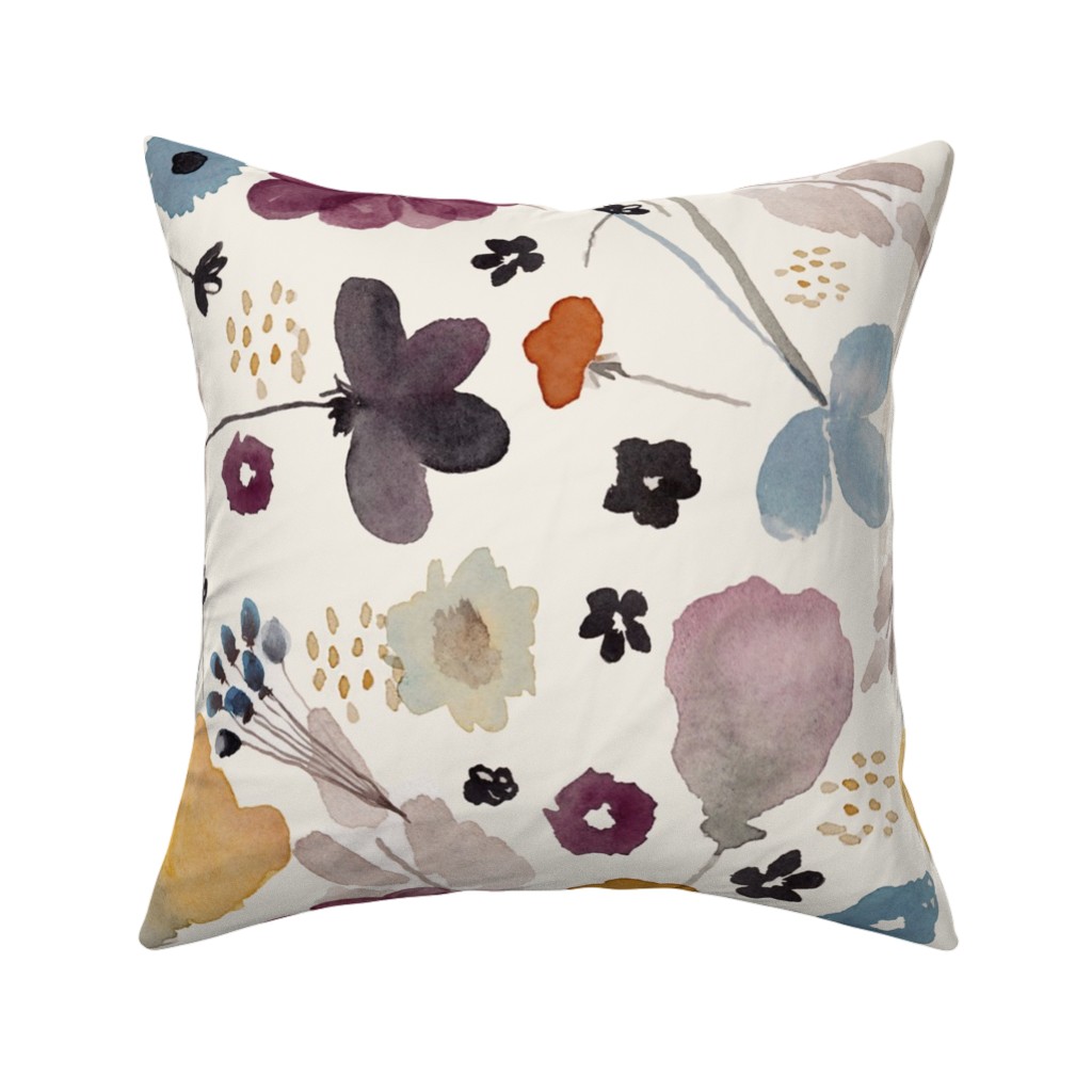 Watercolor Floral - Multi Pillow, Woven, Black, 16x16, Single Sided, Multicolor