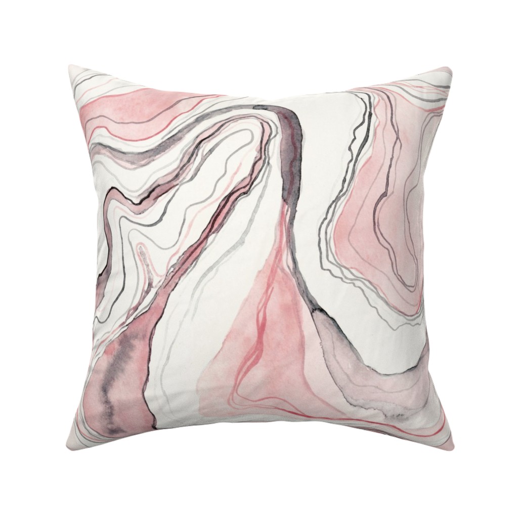 Marbled Watercolor Stone - Pink Pillow, Woven, Black, 16x16, Single Sided, Pink, Bright Pink