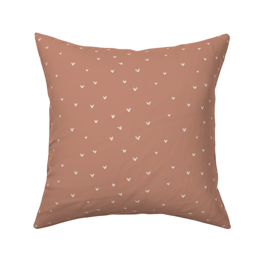 Freehand Hearts - Bone on Sienna Pillow, Woven, Black, 16x16, Single Sided, Brown