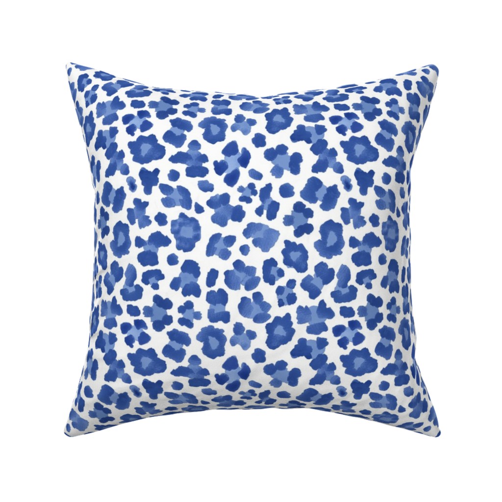 Leopard Print - Blue and White Pillow, Woven, Black, 16x16, Single Sided, Blue
