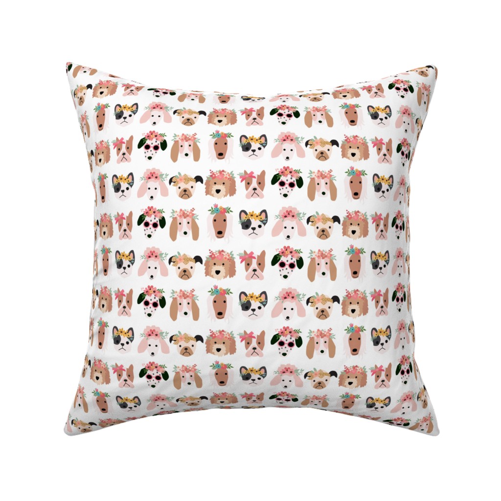 Puppy Dogs With Floral Crowns Pillow, Woven, Black, 16x16, Single Sided, Multicolor