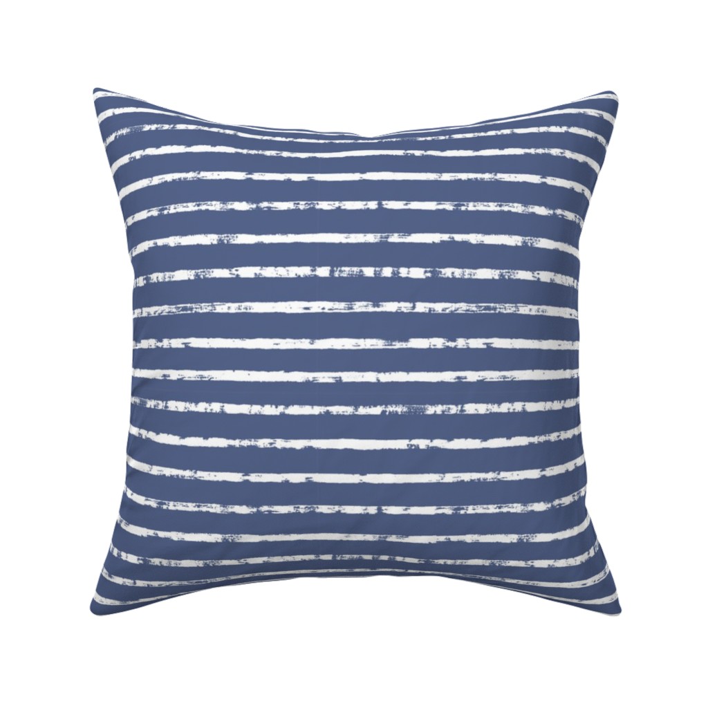 Distressed Dusty Blue and White Stripes Pillow, Woven, Black, 16x16, Single Sided, Blue, True Blue