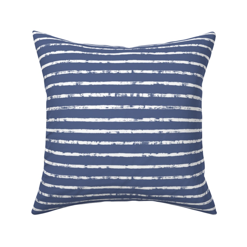 Distressed Dusty Blue and White Stripes Pillow, Woven, Black, 16x16, Single Sided, Blue