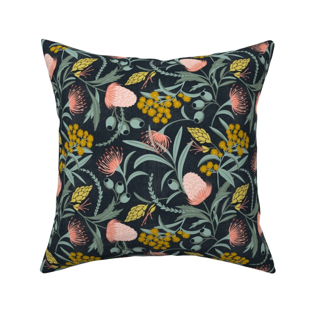 Flora Australis - Dark Pillow, Woven, Black, 16x16, Single Sided, Multicolor