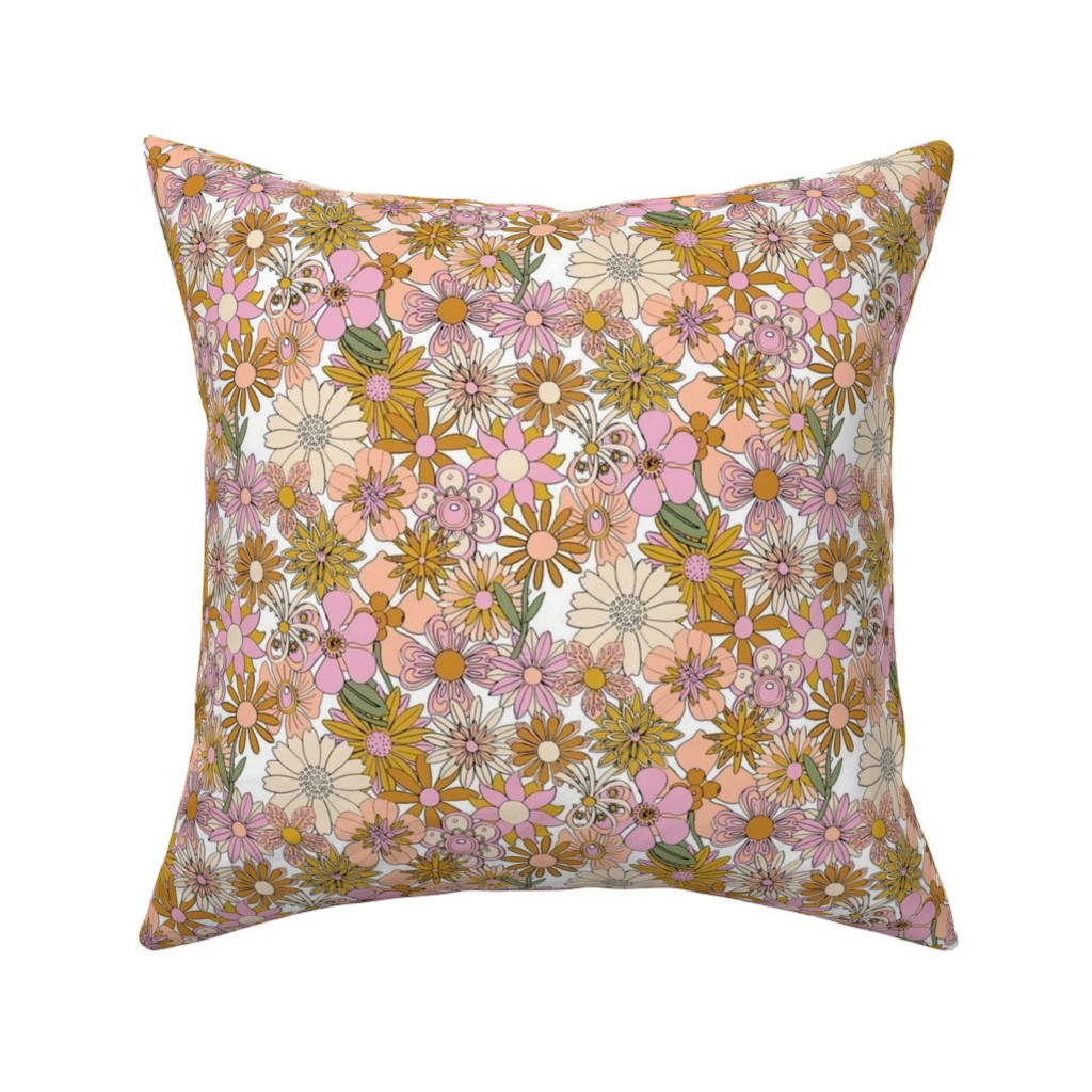 Chelsea Vintage Floral Garden - Pink Pillow, Woven, Black, 16x16, Single Sided, Pink, Bright Pink