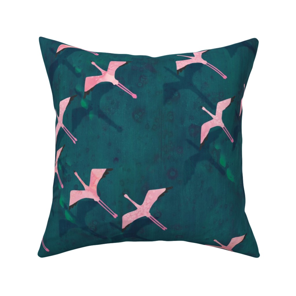 Flamingos Flying Pillow, Woven, Black, 16x16, Single Sided, Green