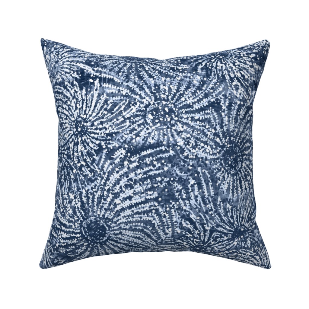 Shibori Floral Bursts - Navy Pillow, Woven, Black, 16x16, Single Sided, Blue, True Blue