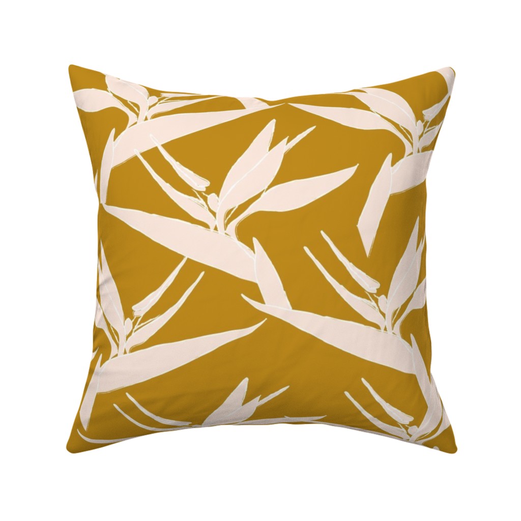 Freehand Birds of Paradise - Mustard and Pale Peach Pillow, Woven, Black, 16x16, Single Sided, Yellow