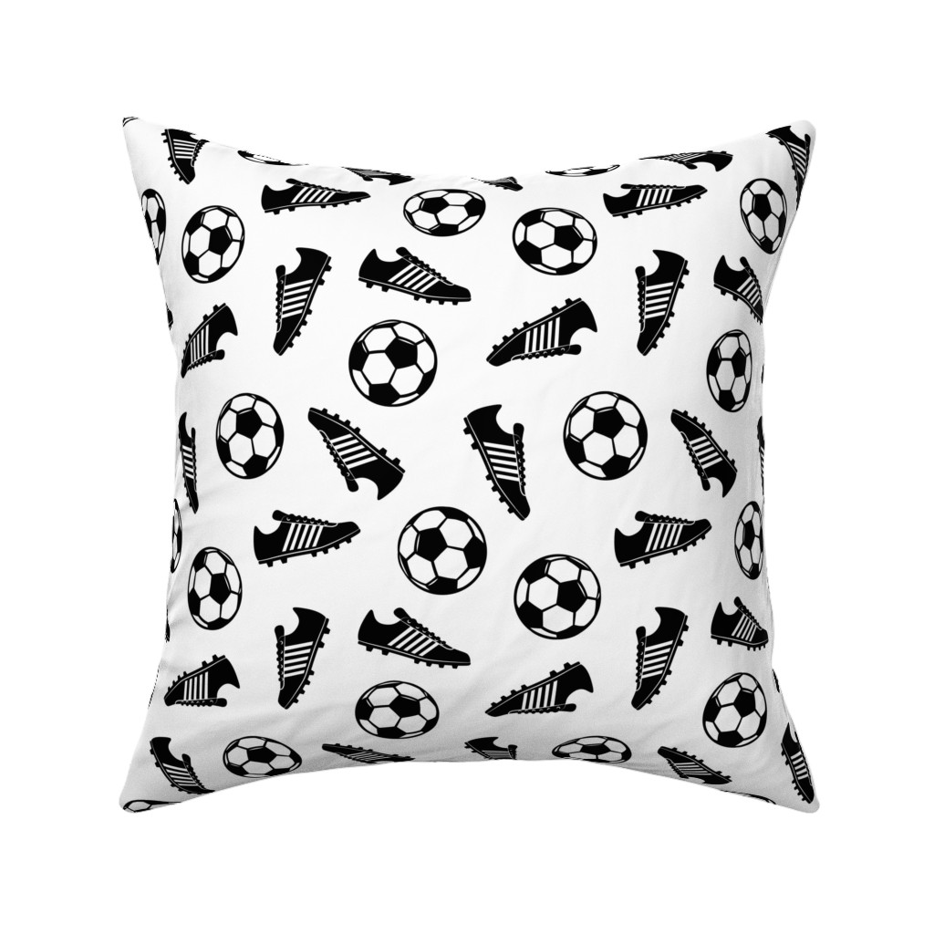 Soccer Balls and Cleats Pillow, Woven, Black, 16x16, Single Sided, White