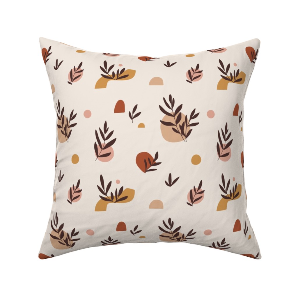 Abstraction and Tropical Leaves - Light Pillow, Woven, Black, 16x16, Single Sided, Beige, Pearl