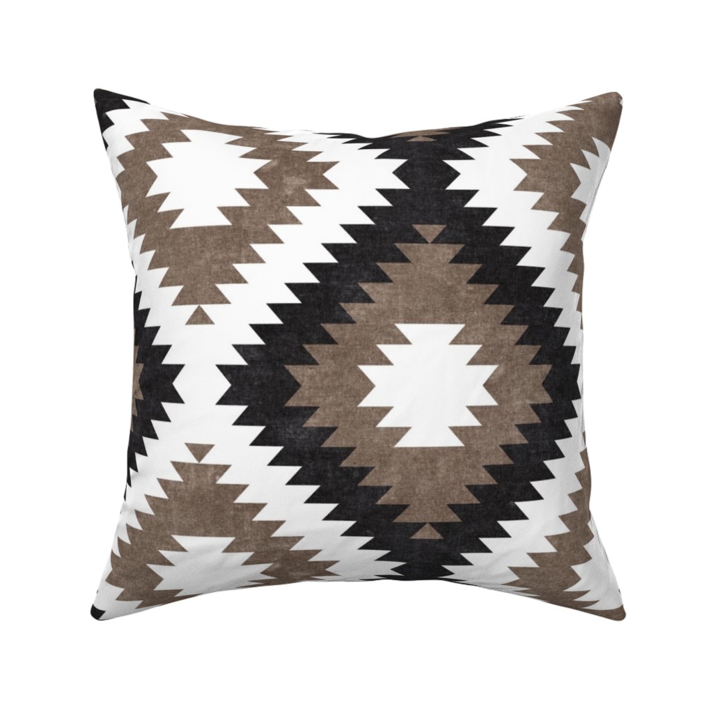 Tribal Southwest Boho Pillow, Woven, Black, 16x16, Single Sided, Brown, White