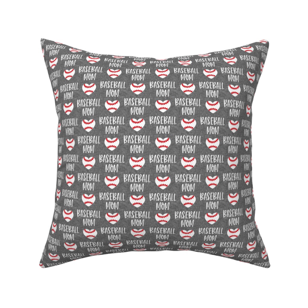 Baseball Mom - Baseball Heart - White on Grey Pillow, Woven, Black, 16x16, Single Sided, Gray, Gray