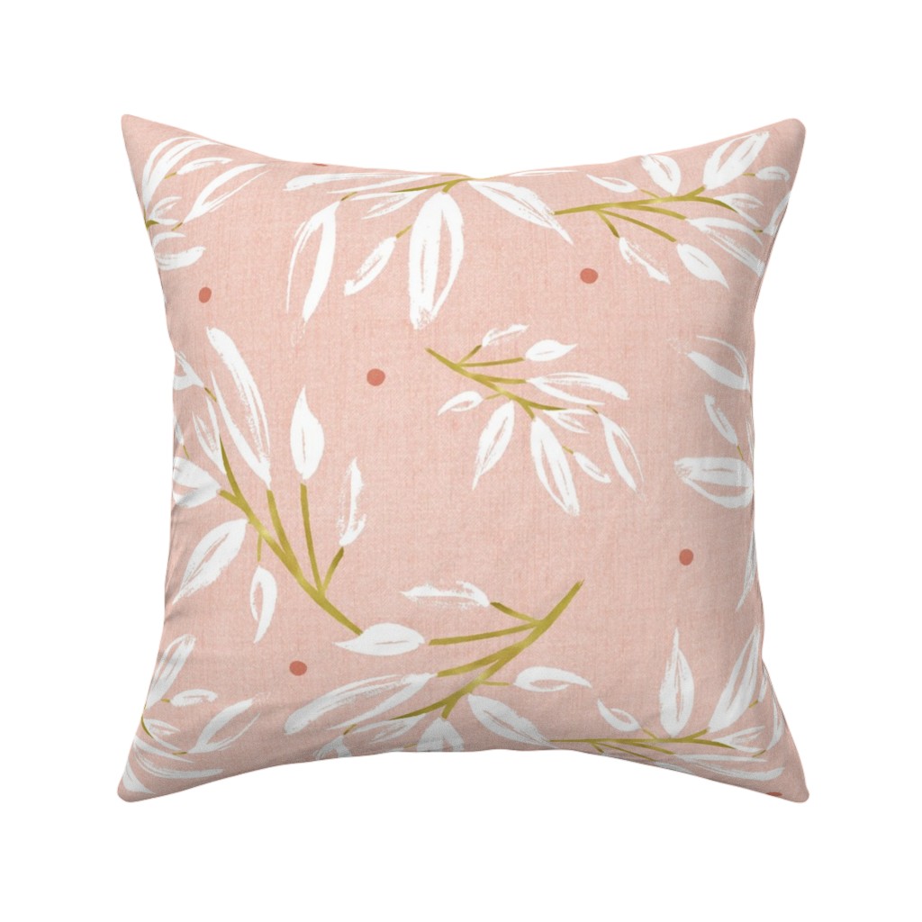 Zen - Gilded Leaves - Blush Pink Large Pillow, Woven, Black, 16x16, Single Sided, Pink, Bright Pink