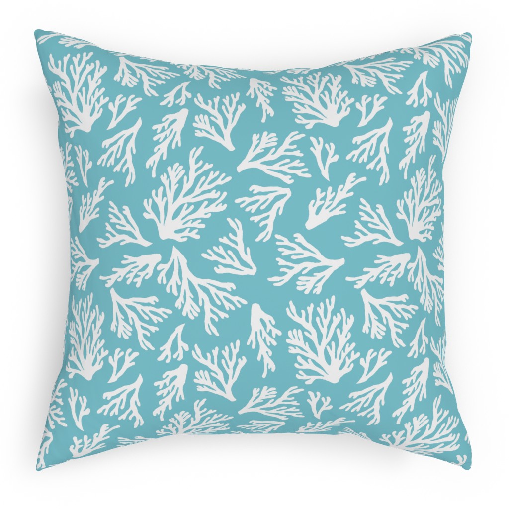 Coral - Turquoise Pillow, Woven, Beige, 18x18, Single Sided, Blue, True Blue