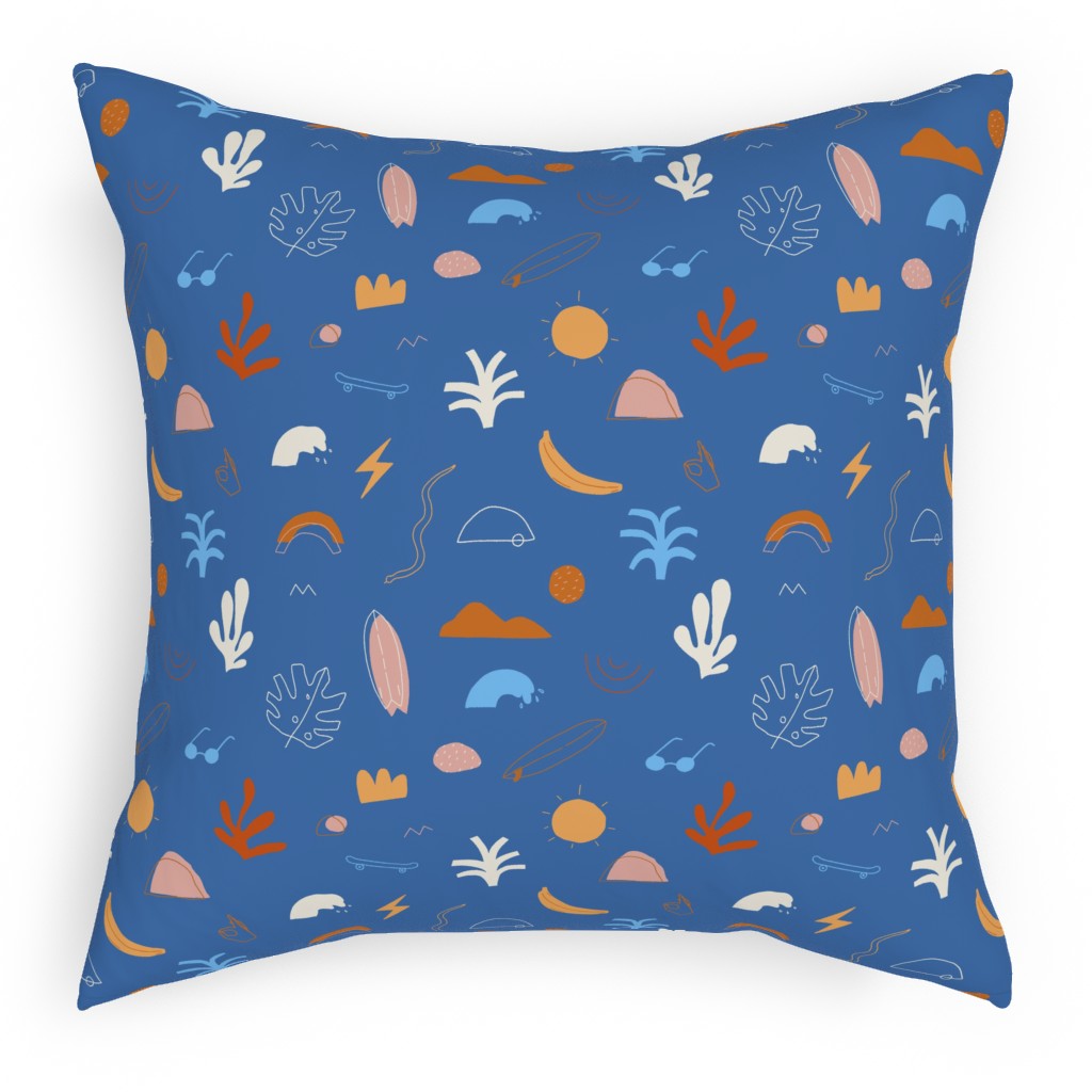 Summer Dayz - Blue Pillow, Woven, Beige, 18x18, Single Sided, Blue, True Blue