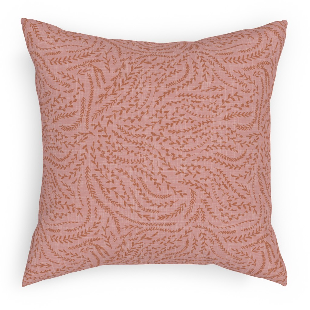 Notion - Fine Floral - Pink and Rust Pillow, Woven, Beige, 18x18, Single Sided, Pink, Bright Pink